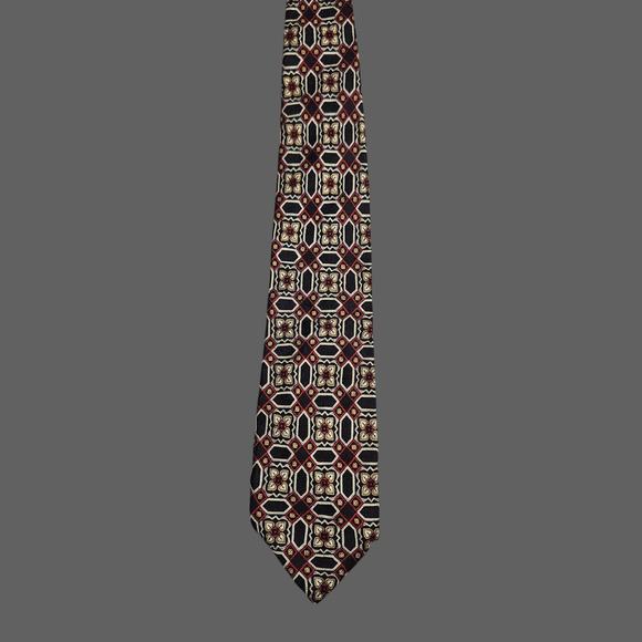 Robert Talbott Studio Redwoode Ross Silk Tie Geometric Medallion Black Red Gold - Picture 2 of 5